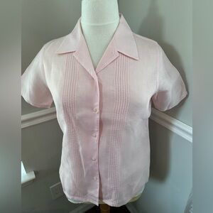 Westbound Pink Button Down Shirt with Notched Collar and Pleated Design